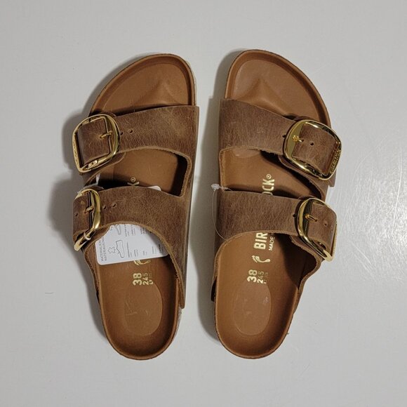 NEW Birkenstock Arizona Big Buckle Womens 38 Cognac Casual Classic Comfort Oiled - Picture 2 of 8